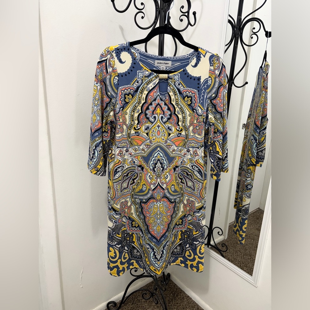 Shelby & Palmer Paisley Long Sleeve Dress in Blue and Yellow